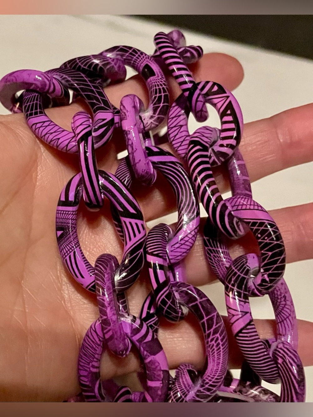Bold Purple Link Necklace Enamel over Metal - Picture 2 of 4